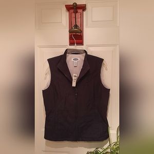 old navy vest-women's S nylon black shell gray fleece lining zippered pockets